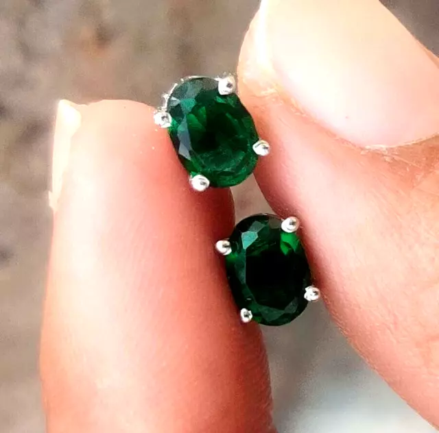 Natural Green Colombian Emerald 4Ct Stud Earring's 925 Oval Cut earing