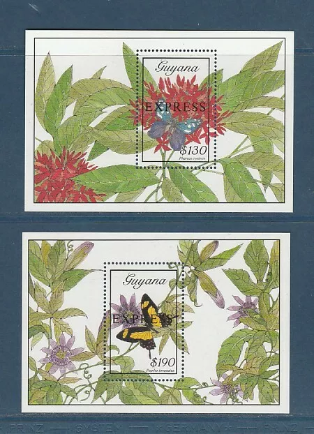 Guyane Britannique bloc faune insecte papillons 1989 num: 26/27  **