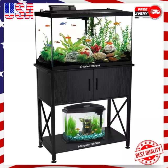 Fish Tank Stand Metal Aquarium Stand for up to 20 Gallon Long with Cabinet