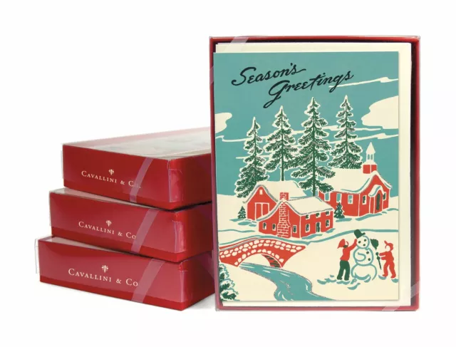 Cavallini - 10 x Glitter Greetings Christmas Cards/Notes - Winter Wonderland