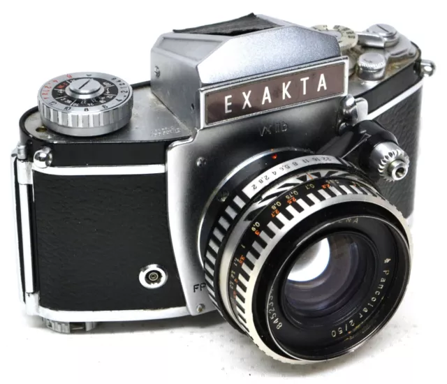 Vtg Exakta VXIIb 35mm SLR Chrome Camera w/Prism Finder, Lens, Filter PART/repair