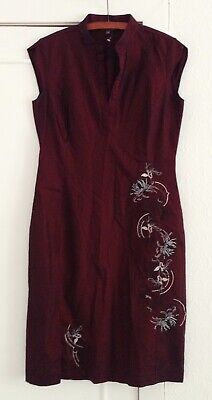 River Island Dark Red Dress With Embroidery and Beading Size 12