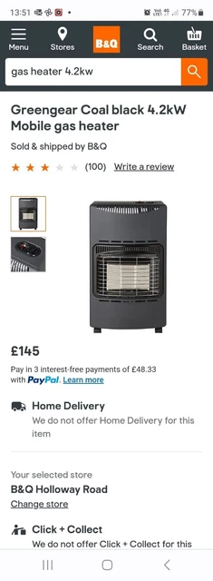 GREENGEAR COAL BLACK 4.2kW Mobile gas heater £110.99 - PicClick UK