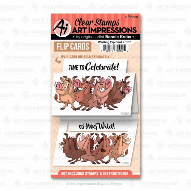 Stempel "Warthog Flip Card" Art Impressions, Warzenschwein, Vor- und Rückseite