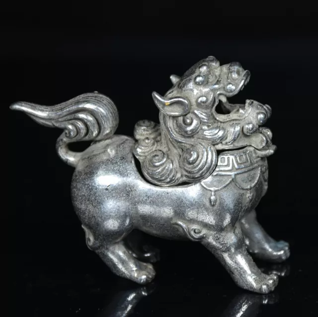6.1CM Rare Old Chinese Miao Silver Feng Shui Lion Exorcism Incense Burner