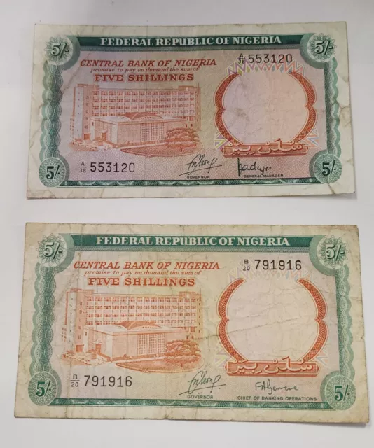 Lot Of 2 NIGERIA 5 Shilings 1967 P10a & b Good ,VF.(N2)