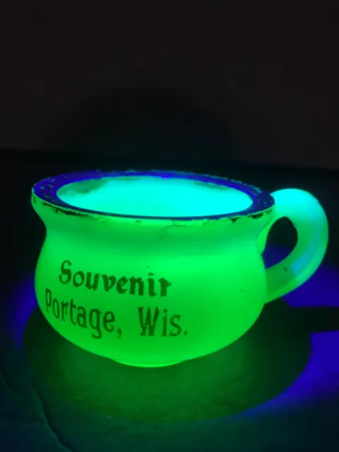 Custard Souvenir Portage, Wis. Uranium Glass Mini Cup/Salt Cellar