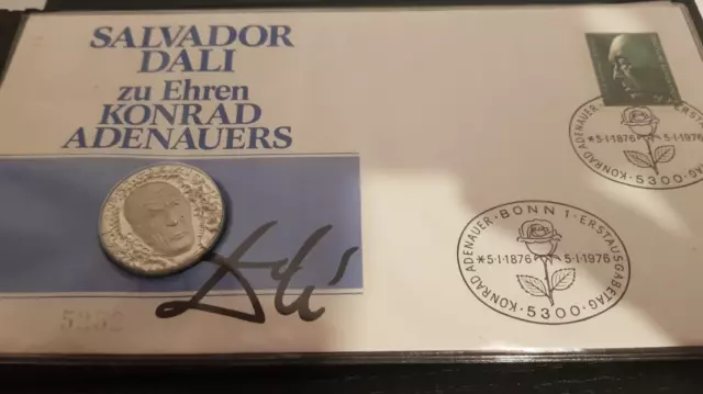 Salvador Dali -Numisbrief  "Konrad Adenauer"  1976 "  Silber  Medaille 900/1000 3