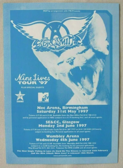 AEROSMITH 1997 NINE LIVES UK Tour 3 Show Double-Sided Promo / Concert Handbill