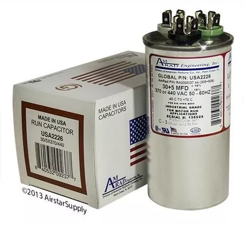 AMRAD ENGINEERING USA2226 440 Volts Round USA-Made Motor Run Capacitor