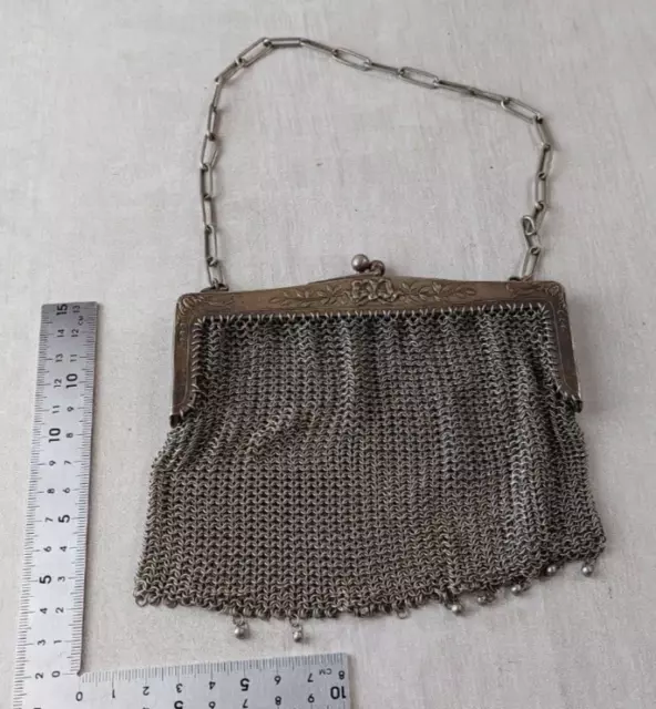 Ancienne Aumônière Bourse Femme Tissu Et Métal - Noir Vintage