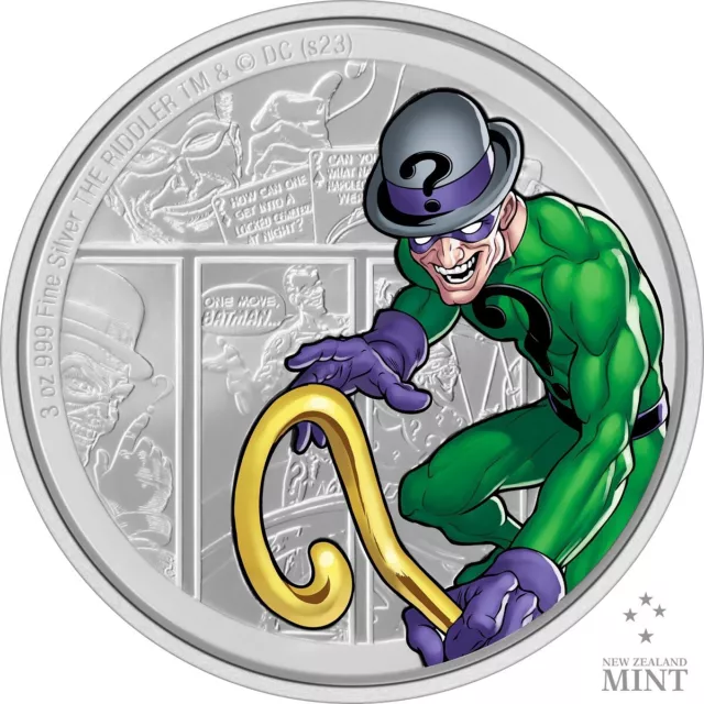 2023 Niue DC Villains The Riddler 3oz Silver Colorized Proof Coin