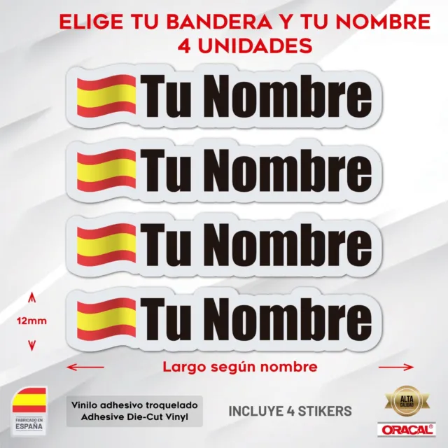 4 Pegatina Bandera De España Y Nombre Personalizado Stickers Calcas Vinilos