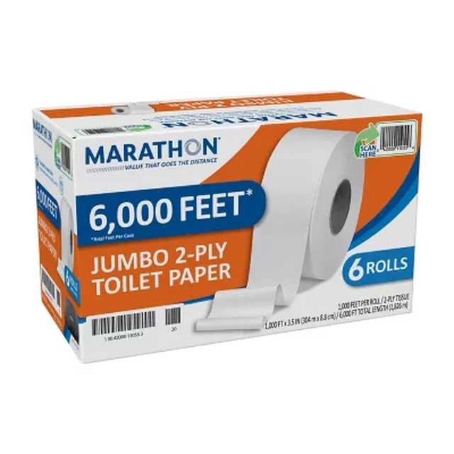 Marathon Jumbo Roll 2-Ply Toilet Paper, Septic Safe (1000 ft./roll, 6 rolls/case