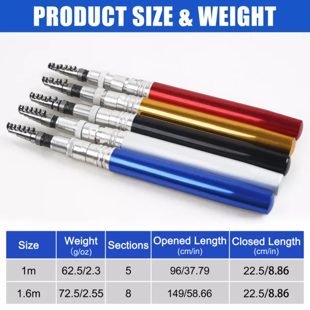 1m/1.6m Pen Fishing Rod Mini Pocket Collapsible Fishing Pole Telescopic Fish Rod 2