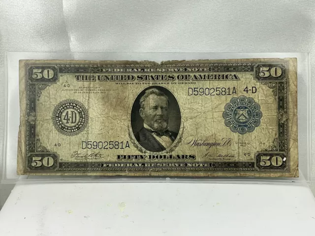 Large Size Fedral Reserve Note 1914 $50 fifty dollar bill, Bank of Cleveland Large Size Fedral Reserve Note 1914 $50 fifty dollar bill, Bank of Cleveland