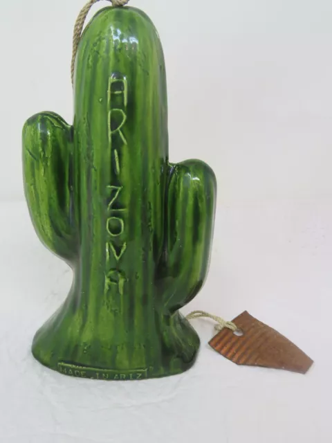 ARIZONA Southwestern Hand Painted Pottery Wind Chime Saguaro Cactus 7.5"