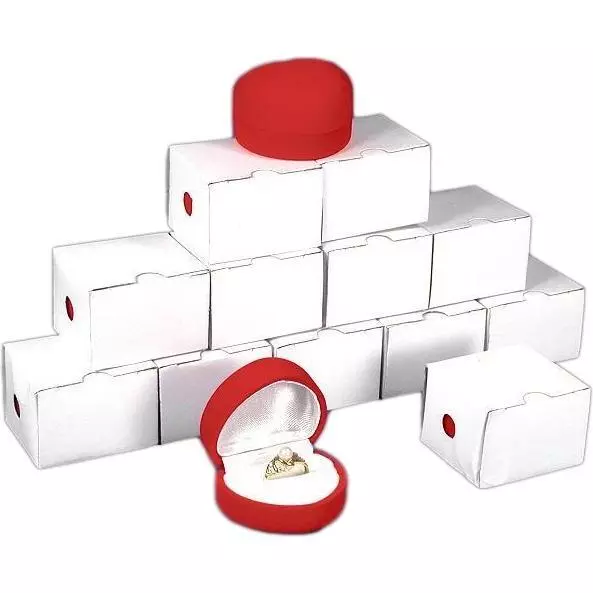 12 Red Velvet Flocked Heart Ring Jewelry Display Gift Boxes 2" x 1 3/4"