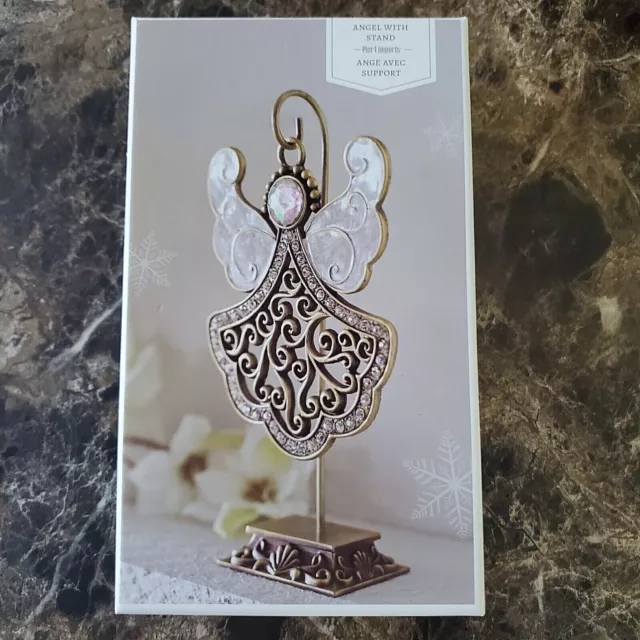 PIER 1 Imports Guardian Angel Metal Hanging Ornament w/Stand Enamel Rhinestones