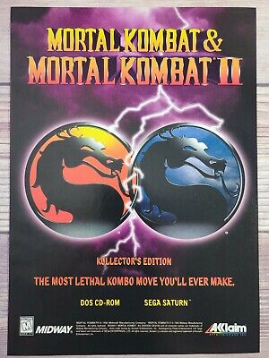 Mortal Kombat I & II Sega Saturn 1993 Vintage Promo Ad Art Print Poster Genesis