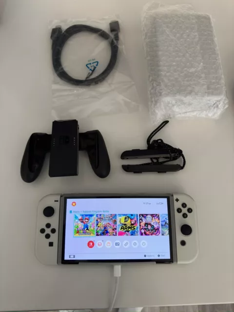 Newest Nintendo Switch (OLED Model) White Joy Con 64GB Console Bundle w/  AIEC Accessory 