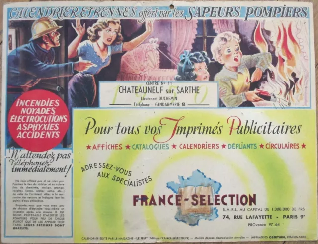 Fire Fighters 1940s French Advertising Sign for Christmas Calendar, Firefighter