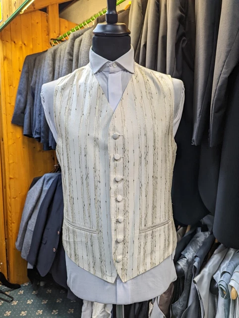 Black & Gold Stripped Wedding Waistcoat Ex Hire