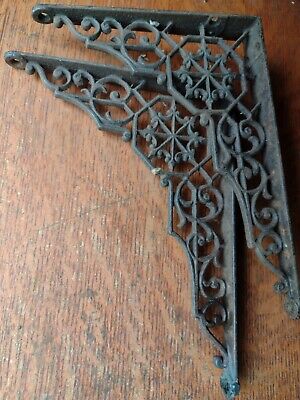 Two Antique Fancy Ornate Victorian Iron Filigreed Shelf Brackets - Unrestored 3