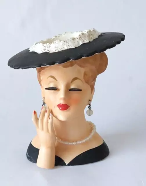 Vintage NAPCO Lady Head Vase 1958 Lady in Black  C3343A    A/F