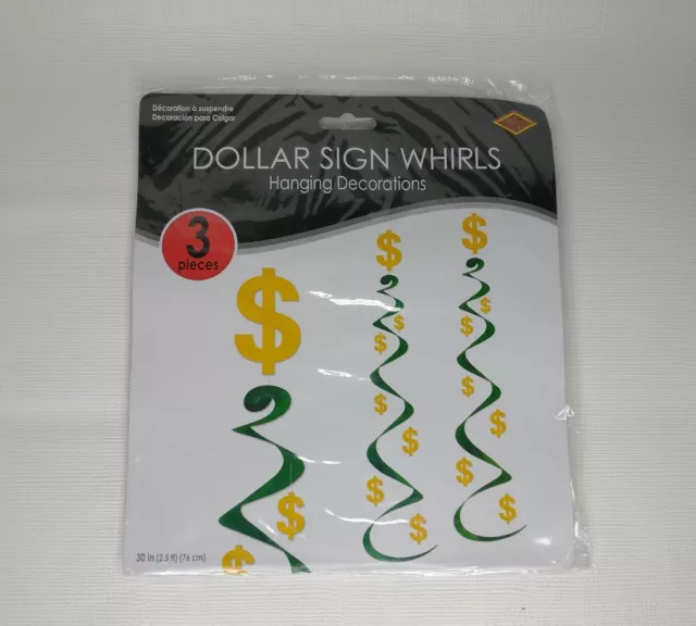 Beistle Dollar Sign Whirls Hanging Decorations 3 Pieces New Party Supplies Decor