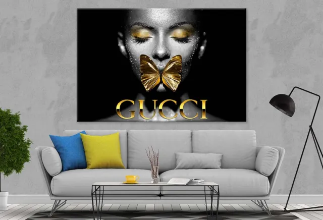 Gold Butterfly Girl Gucci Wall Canvas Home Decor Australian Made Quality