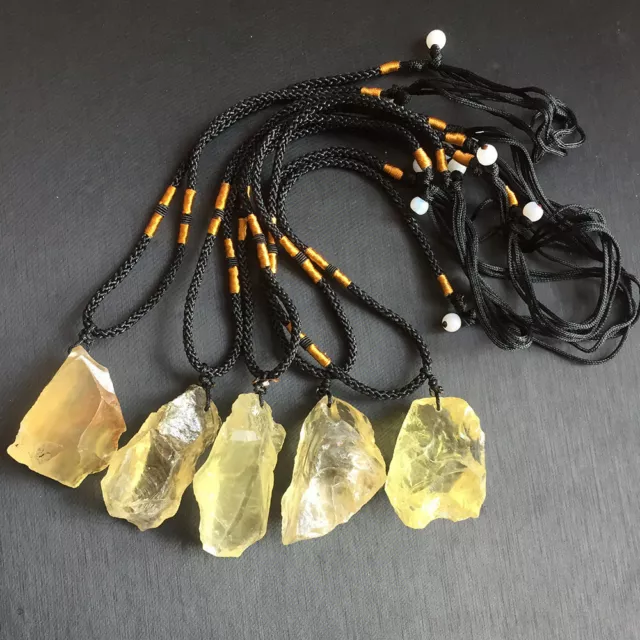 Natural Yellow Citrine Quartz Crystal Pendant Reiki Healing Stone Necklace Gift