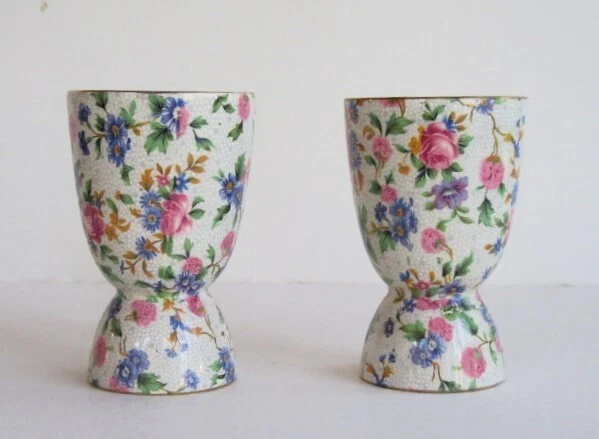 (2) Royal Winton Grimwades Old Cottage Chintz (Pre 1960) 4" Double Egg Cups