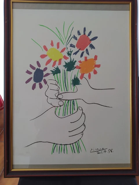 GRANDE LITHOGRAPHIE PICASSO ENCADEE SOUS VERRE  SUR VELIN D'ARCHES du 21/4/58,