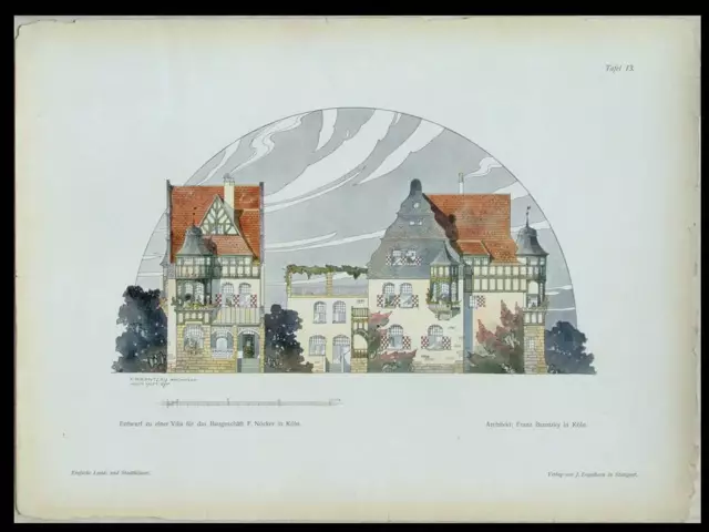 Koln, Villa Baugeschaft Nocker -1902- Druck Architektur, Franz Brantzky