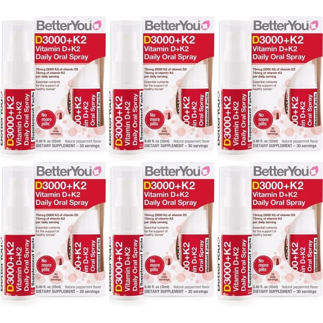 BETTERYOU DAILY ORAL Spray D3000+12 Vitamin D+K2 12ML x 6 £38.74