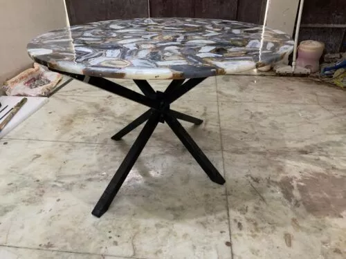 Black Agate Top Coffee Table Handmade Furniture, Conference Table Garden Decors 2