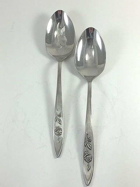 2 Serving Spoons 8 1/4" VINTAGE ONEIDA COMMUNITY "MY ROSE" STAINLESS FLATWARE