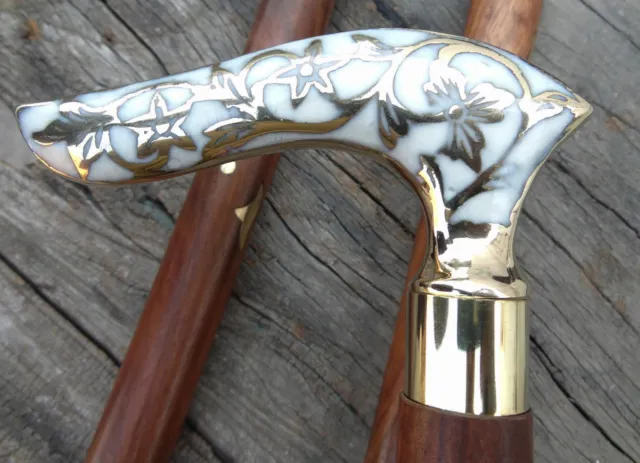 Antique Brass Style Designer Wooden Walking Stick Vintage Canes Victorian Gift