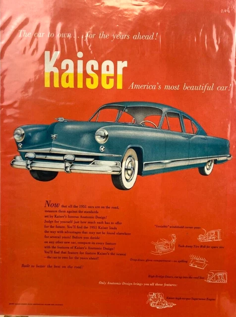 Vintage Kaiser Anatomic Design Willow Run Michigan   1951 Magazine Print Ad I28