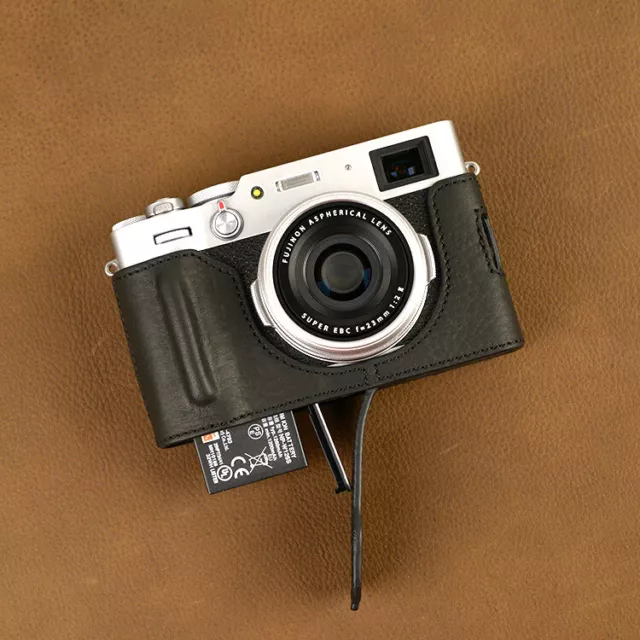 Handmade Genuine Real Leather Half Case Cover for FUJIFILM X100V W/ opening door