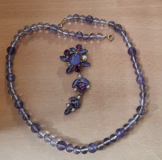 Wunderschönes altes Amethyst Collier lila mit Metall Verschluss / +Brosche.