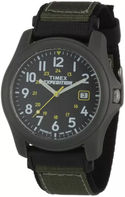 Timex T42571, Men's "Expedition Camper" Black/Green Nylon Watch, Date, Indiglo