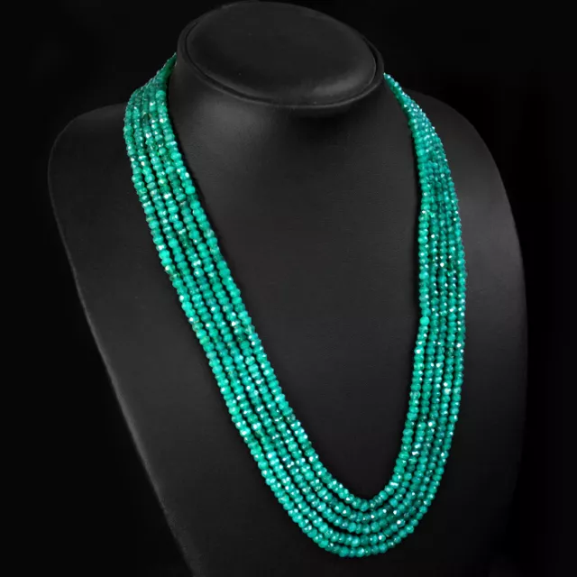 Best Striking Ever 277.00 Cts Natural Faceted 5 Line Emerald Bead Necklace (Rs)