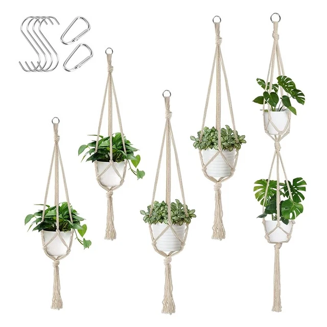 Cesta colgante, 5 cestas colgantes, cesta colgante de cuerda de algodón, olla colgante F1S8