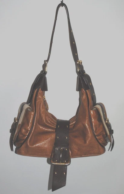 SONDRA ROBERTS Leather & Horse Hair Duffle Style Shoulder Bag w/ side pockets