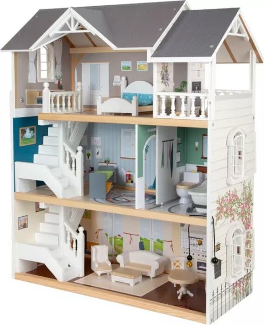 Grande Maison De Poupée Villa En Bois Avec Accessoires Jouets Pour Enfants 2