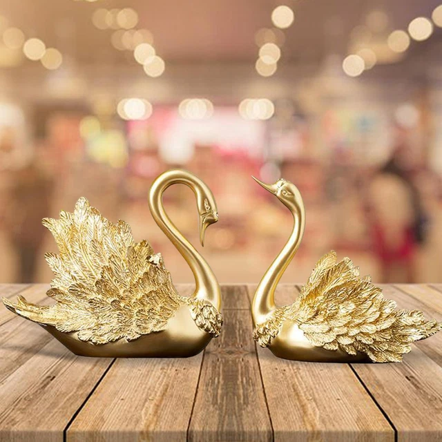 2x Cygne Figurines Bureau Ornement Cadeau D'anniversaire Maison Résine Statues