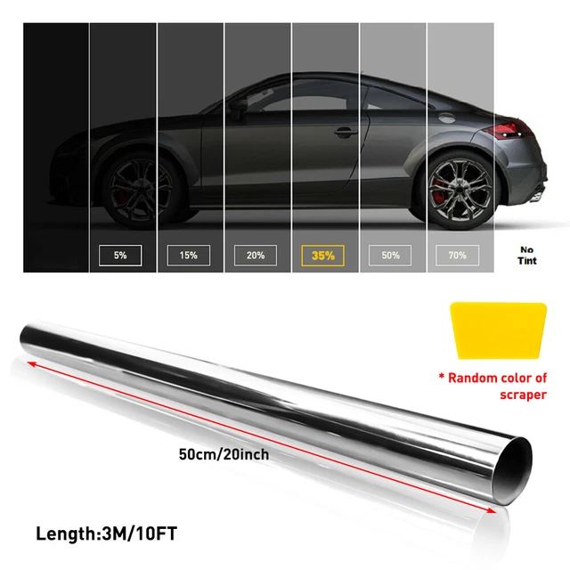 Pellicola Tinta Finestra 3M X 50Cm Auto Furgone Cromata/Argento 50%Vlt Specchio Tinta Nuovo