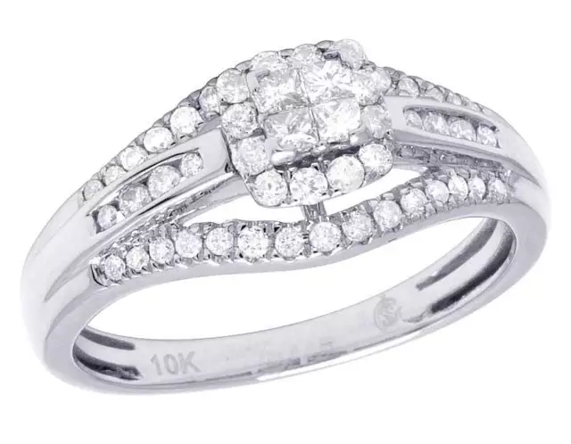 Ladies 10K White Gold Genuine Princess Round Diamond Engagement Ring 1/2 Ct